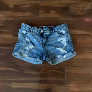 H + M regular waist denim shorts